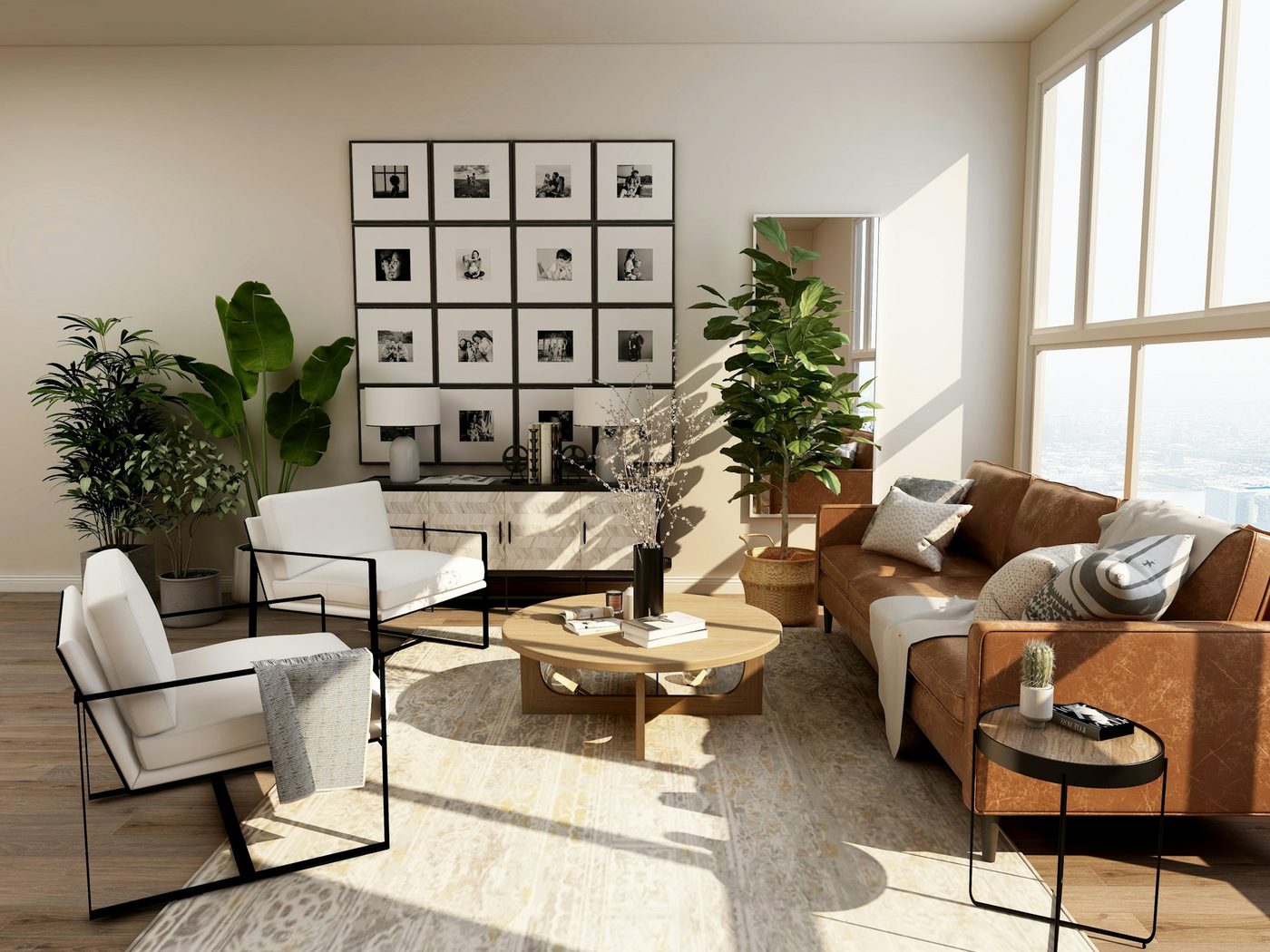 A sunlit contemporary living space